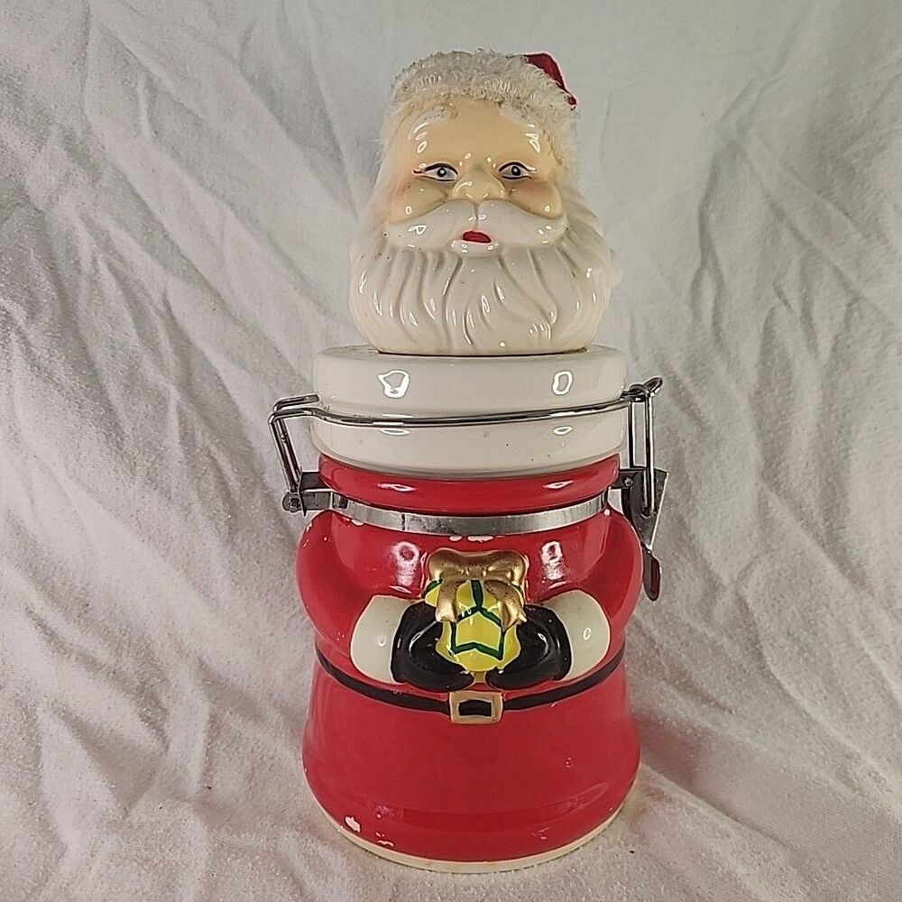Santa Cookie Jar Cannister Hindged Locking Seal WBBOTTLE 12" T X 5"W Vintage